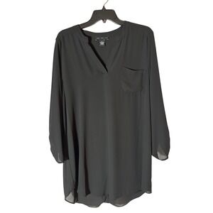 Joan Vass New York Womens Black Long Sleeve V Neck Blouse Top Size XL‎